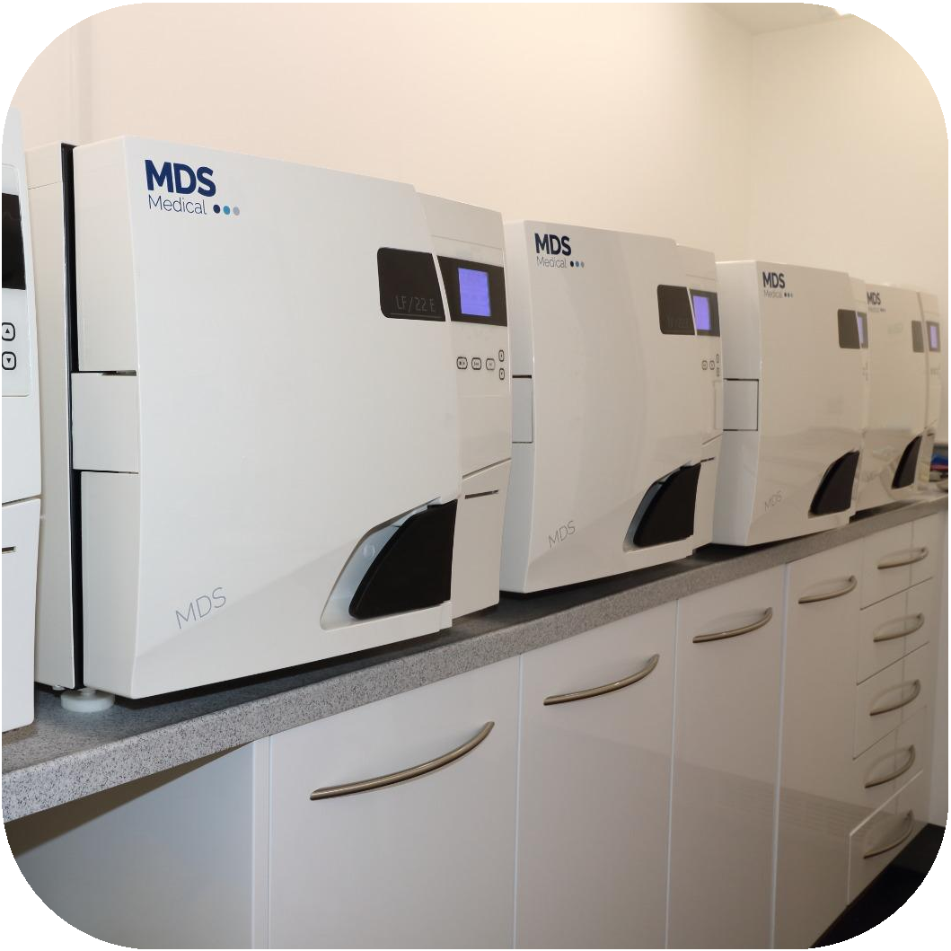 Five MDS Medical 22 litre autoclaves installed in a dental decontamination room